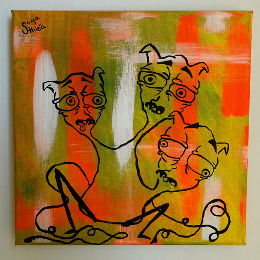 Tre Chihuahor | Streckmonster på canvas (orginalmålning) 20x20