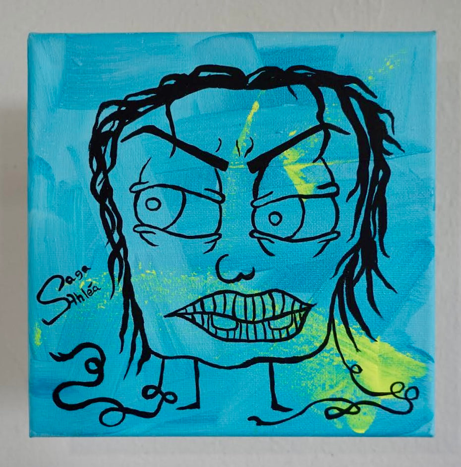 I love my BF so plz stay away from me | Streckmonster på canvas (orginalmålning) 20x20